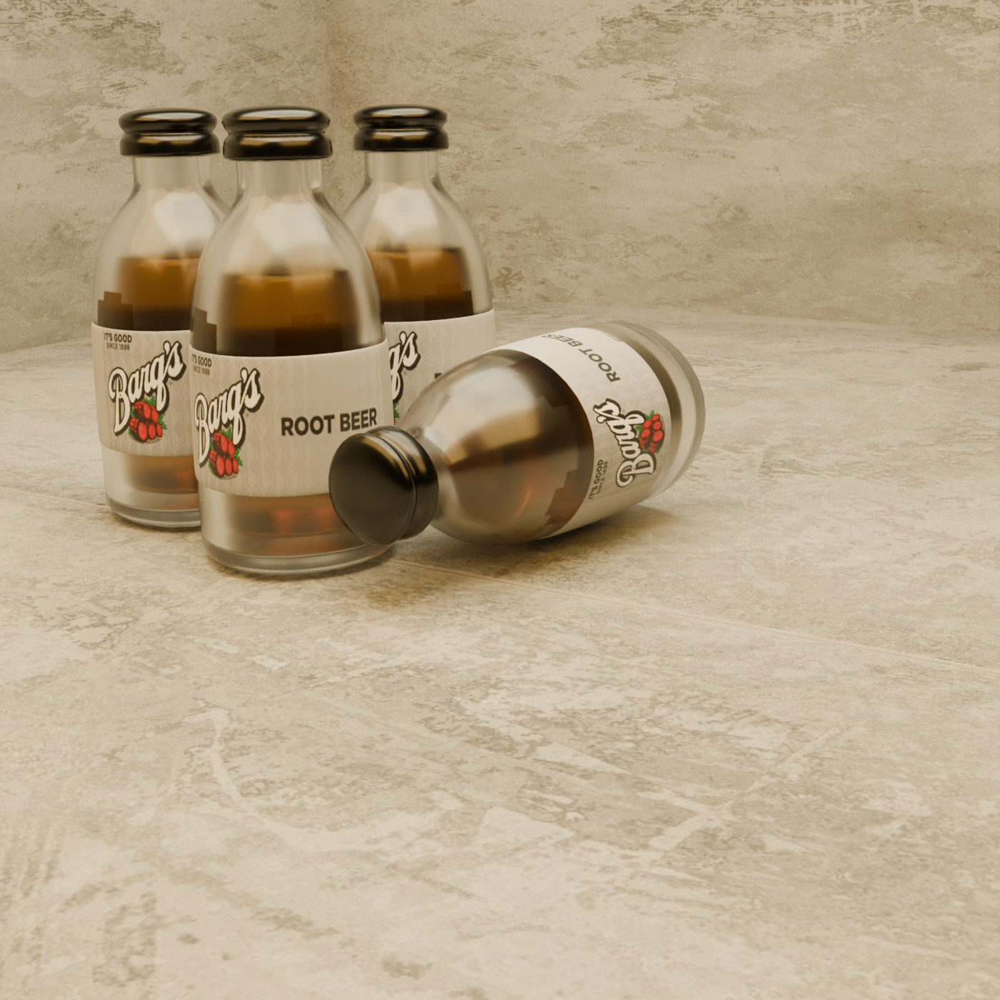 3D Render of Barq's Root Beer Bottles